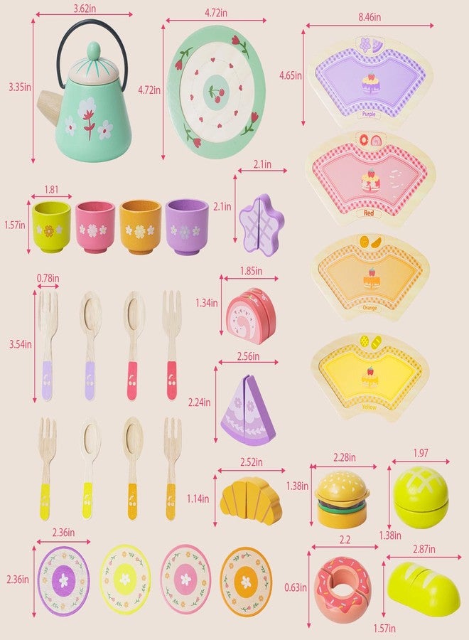JAUNTY مجموعة ألعاب حفلة شاي من JAUNTY للبنات من عمر 3 إلى 5 سنوات، لعبة مطبخ خشبية للعب التخيلي، طعام مناسب للفتيات الصغيرات بعمر 3 سنوات، هدية تعليمية رائعة لعيد الميلاد الأول للأطفال من عمر 3 إلى 5 سنوات من الأولاد والبنات - Image 4